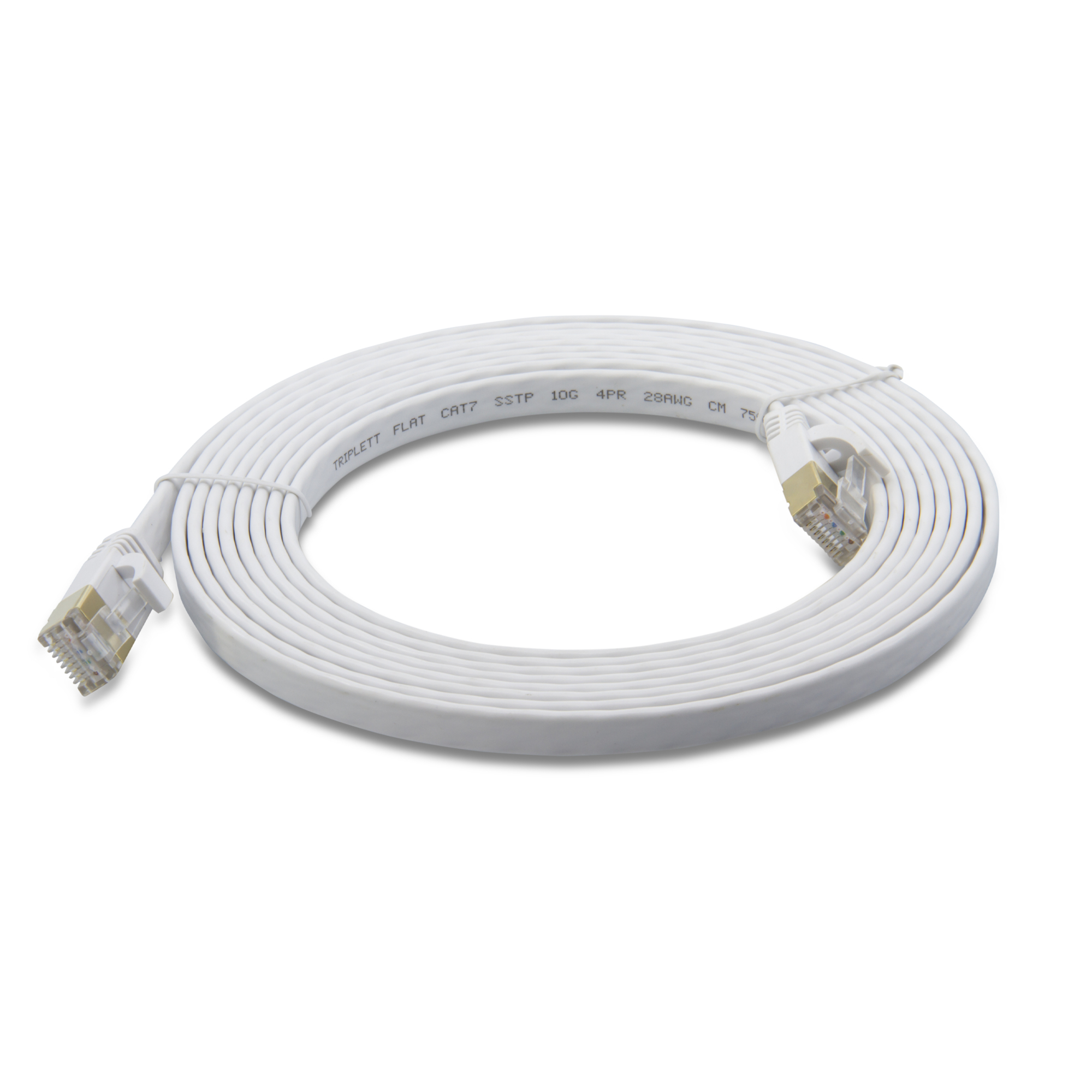 Triplett CAT7FL-10WH FLAT CAT7 10GBPS Professional Grade, SSTP 28AWG, Stranded Patch Cable 10' White